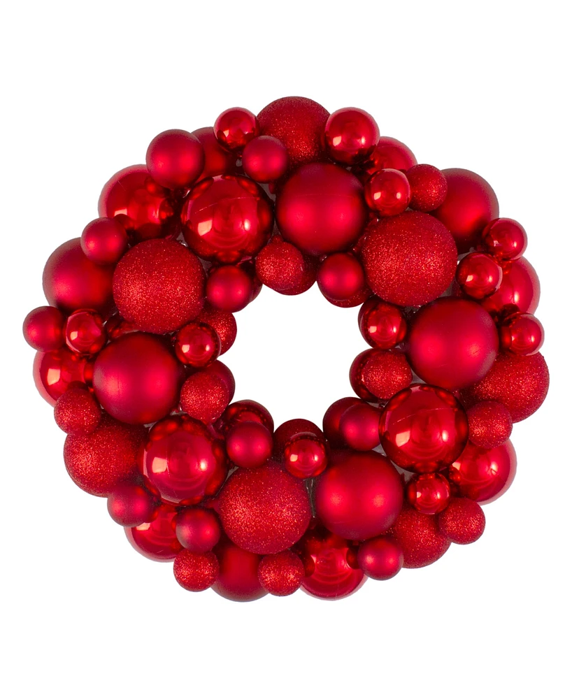 Northlight Red Hot 3-Finish Shatterproof Ball Christmas Wreath