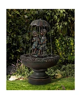 John Timberland Boy and Girl Under Umbrella Outdoor Floor Water Fountain 40" High Copper Green Bronze Resin for Garden Patio Yard Deck Home Lawn Porch