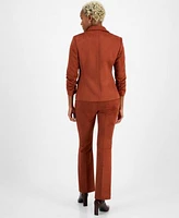 Bar Iii Womens Scuba Faux Suede One Button Blazer Printed Ruffle Neck Long Sleeve Blouse High Rise Pull On Faux Suede Pants Created For Macys