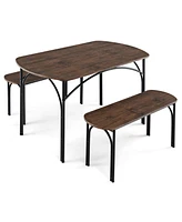 Slickblue 3-Piece Dining Table Set for 4 with Metal Frame-Brown