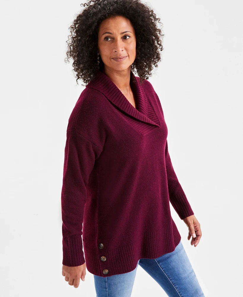 Style & Co Women's Shawl Collar Button-Hem Sweater, Created for Macy's