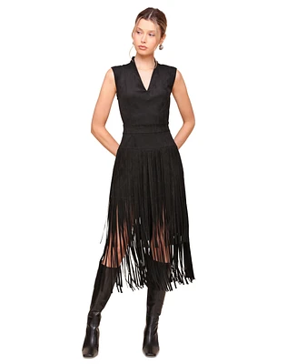 Avec Les Filles Women's Tiered-Fringe Sleeveless Dress