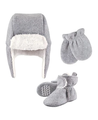 Hudson Baby Boys Unisex Trapper Hat, Mitten and Bootie Set, Heather Gray, 18-24 Months