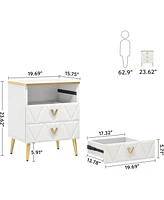 Tribesigns 3-Drawer Nightstand Set of 2, Luxury Bedside Table End with Storage Drawers and Golden Legs, Modern for Bedroom