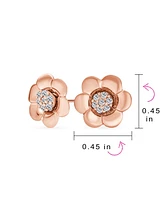 Bling Jewelry 2 In 1 Removable Jackets Simple Danity Pave Cz Stud Center with Petal Flower Jacket Rose Stud Earrings For Women Rose Gold Plated Sterli