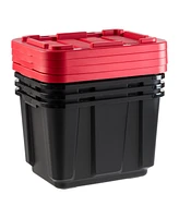 Iris Usa 11.5Gal/46Qt 4 Pack All-Weather Heavy-Duty Stackable Storage Plastic Bin Tote Container with Quick Snap Lid (20" L x 15" W x 14" H) Black/Red