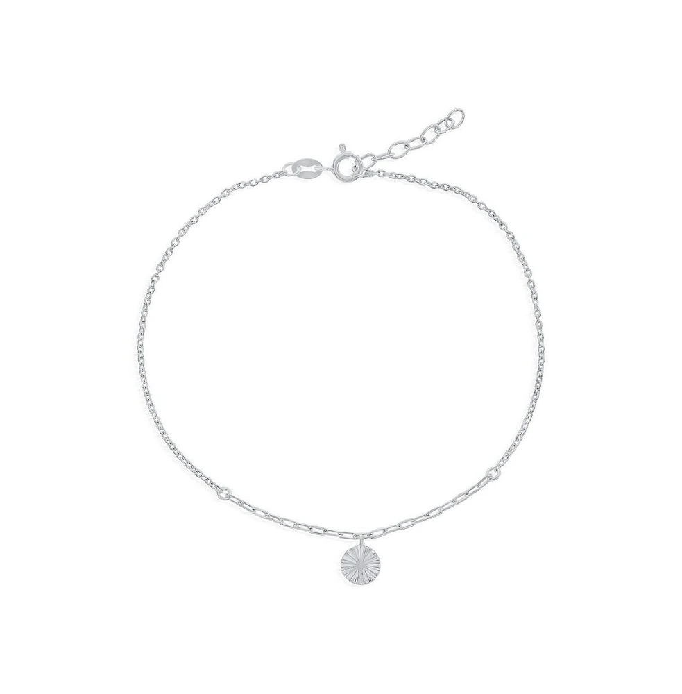 Simona Sterling Silver Round Lined Charm Anklet