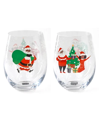 Black Paper Party Auntie and Santa Wine Glasses, Set of 2