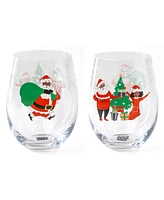 Black Paper Party Auntie and Santa Wine Glasses, Set of 2