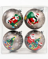 Black Paper Party Silver Papa and Holly Ornament, 4Piece