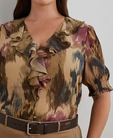 Lauren Ralph Plus Printed Ruffled Blouse