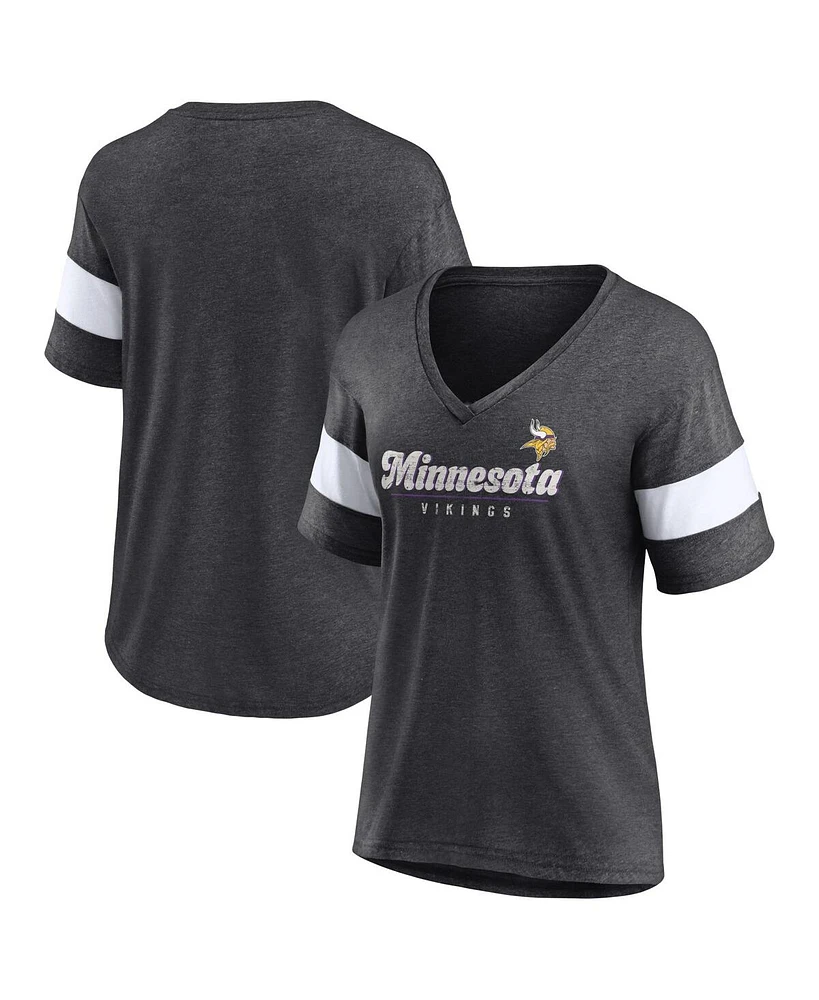 Fanatics Women's Heathered Charcoal Minnesota Vikings Give It All Tri-Blend Half-Sleeve V-Neck T-Shirt