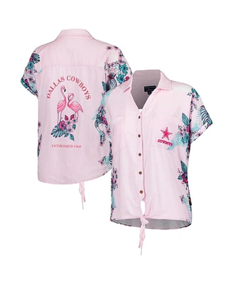 Margaritaville Women's Pink Dallas Cowboys Stadium Tie-Front Button-Up Shirt