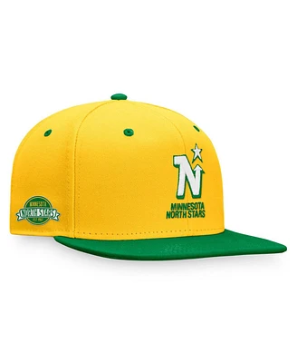 Fanatics Men's Gold/Kelly Green Minnesota North Stars Iconic Heritage Two-Tone Panel Fitted Hat