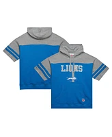 Mitchell & Ness Men's Blue Detroit Lions Off Field Vintage-Like Logo Short Sleeve Pullover Hoodie