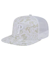 New Era Men's White Philadelphia Phillies Logo Dunes A-Frame Trucker 9FIFTY Snapback Hat