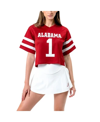 Established & Co. Women's Crimson Alabama Tide Fashion Boxy Cropped Football Jersey