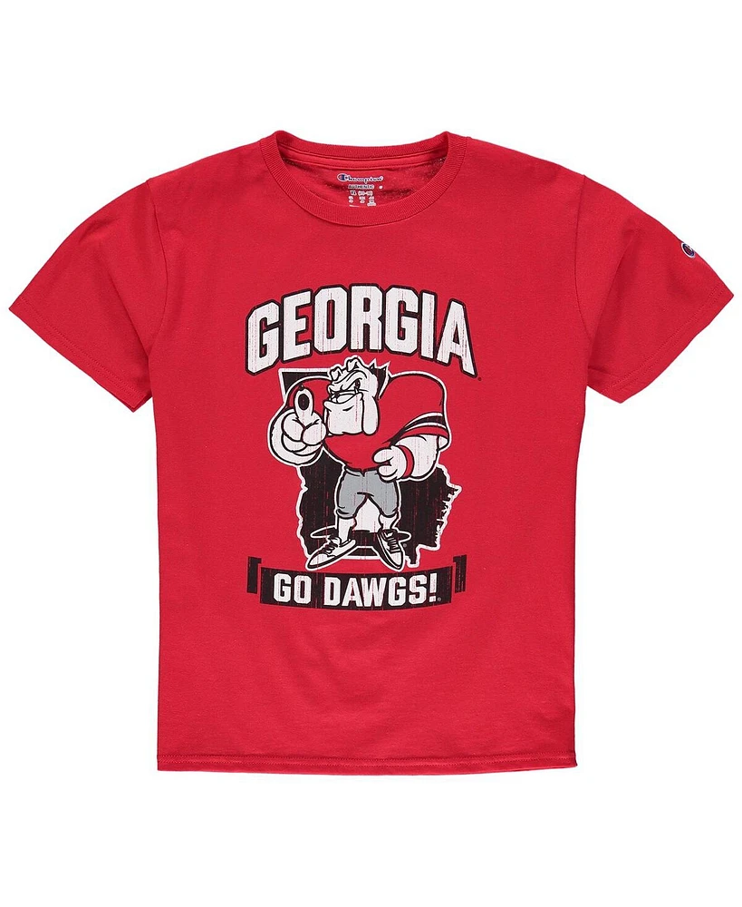 Champion Big Boys and Girls Red Georgia Bulldogs Strong Mascot T-Shirt