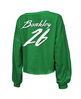 Majestic Women's Threads Saquon Barkley Kelly Green Philadelphia Eagles Name Number Off-Shoulder Script Cropped Long Sleeve V-Neck T-Shirt