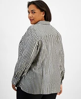 Tommy Hilfiger Plus Shimmer Shadow Striped Button-Front Shirt