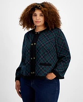 Tommy Hilfiger Plus Contrast-Trim Plaid Jacket