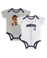 Outerstuff Newborn Baby Boys and Girls Gray/White New York Yankees Two-Pack Play Ball Bodysuit Set