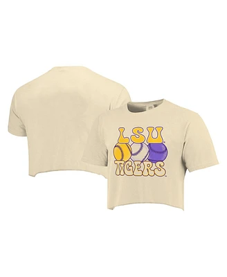 Image One Women's Natural Lsu Tigers Comfort Colors Baseball Cropped T-Shirt