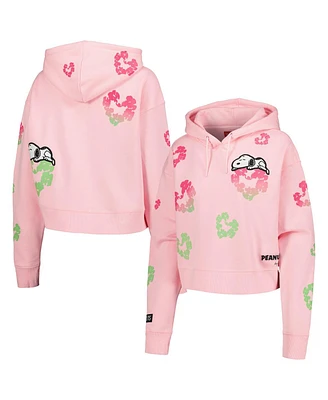 Freeze Max Women's Pink Peanuts Snoopy Sweet Cotton Heart Cropped Pullover Hoodie