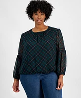 Tommy Hilfiger Plus Long-Sleeve Plaid Bubble Top