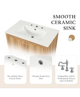 30" Bathroom Vanity with Sink, Cabinet, Drawer, Mdf Board, Natural