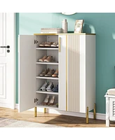 Tribesigns Shoe Cabinet with Doors, 6-Tier Shoe Storage Cabinet with Adjustable Shelves, Wooden Shoes Rack Shoe Storage Organizer for Entryway, Hallwa