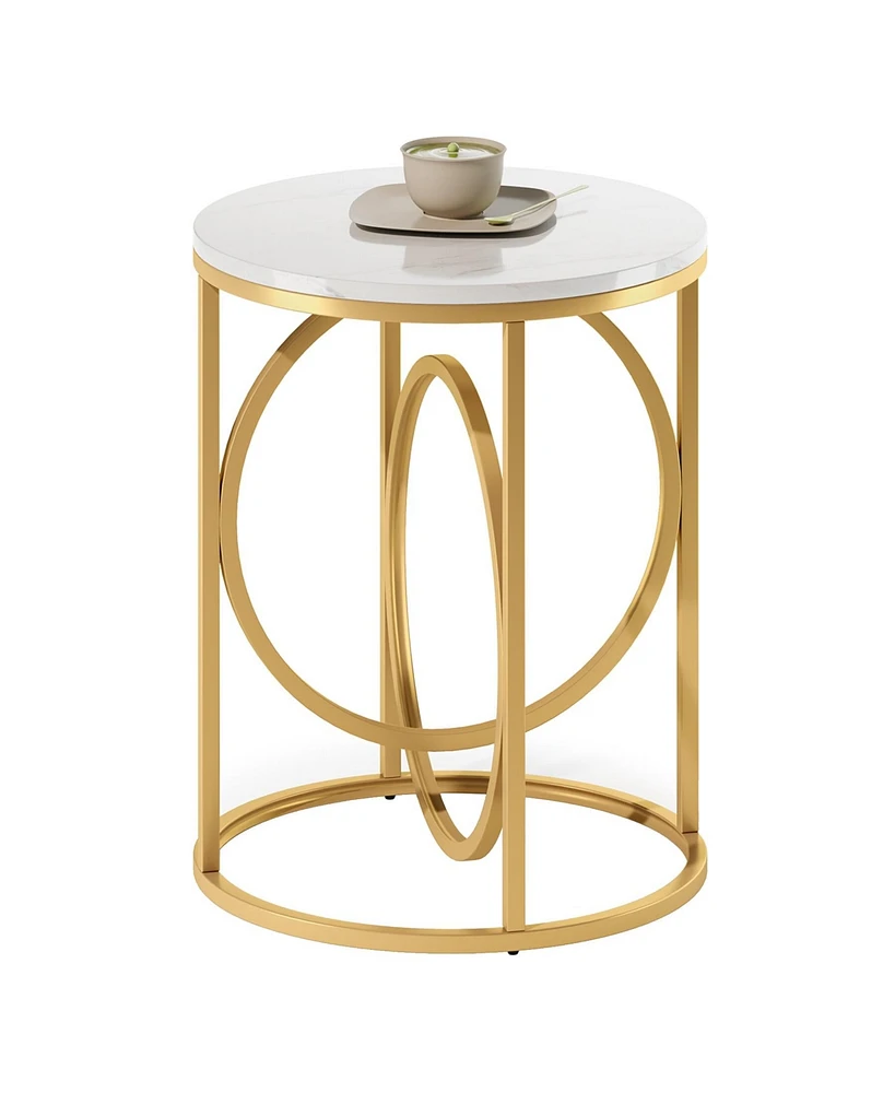 Tribesigns Modern Round End Table with Faux Marble White Top, 20”Sofa Side Table Coffee Table Cocktail Table with Unique Gold O