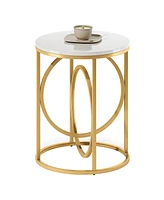 Tribesigns Modern Round End Table with Faux Marble White Top, 20”Sofa Side Table Coffee Table Cocktail Table with Unique Gold O