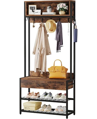 Tribesigns 3-in-1 Entryway Hall Tree with Drawer, Vintage Industrial Coat Rack with Shoe Bench and Hutch, Mudroom Bench with Shoe Storage rack and 9 H