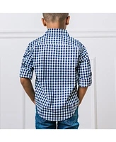 Hope & Henry Baby Boys Organic Long Sleeve Stretch Poplin Roll-Up Button Down Shirt