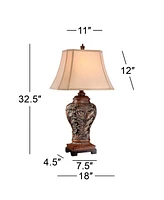 Leafwork Traditional Farmhouse Rustic Table Lamp with Table Top Dimmer 32.5" Tall Bronze Finish Rectangular Tan Shade for Living Room Bedroom Hou