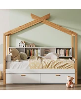 Streamdale Furniture Whimsical House Bed with Drawers and Bookshelves