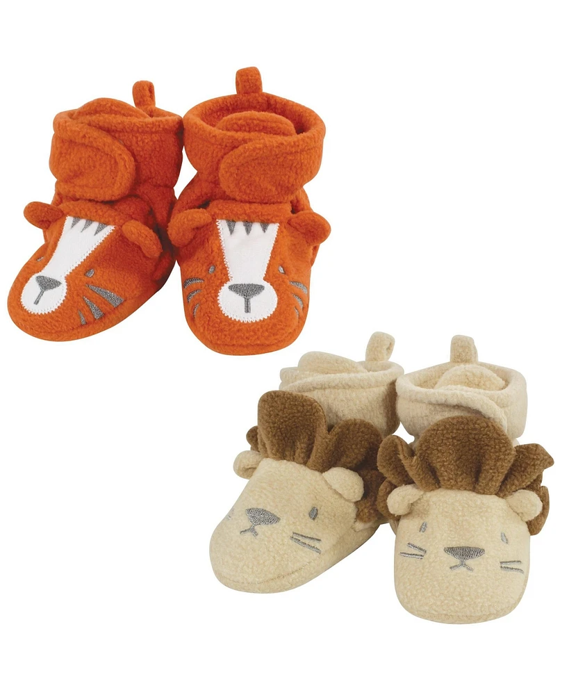 Hudson Baby Toddler Boys Cozy Fleece Booties, Lion Tiger, 0-6 Months