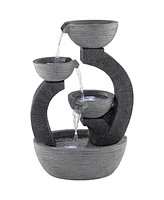 John Timberland Three Cup Japanese Style Outdoor Floor Water Fountain with Light Led 31 1/2" High Gray Faux Stone Cascading for Patio Backyard Deck Ho