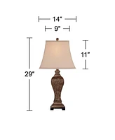 Edgar Farmhouse Country Rustic Traditional Table Lamp with Table Top Dimmer 29" Tall Bronze Taupe Rectangle Shade for Living Room Bedroom House B