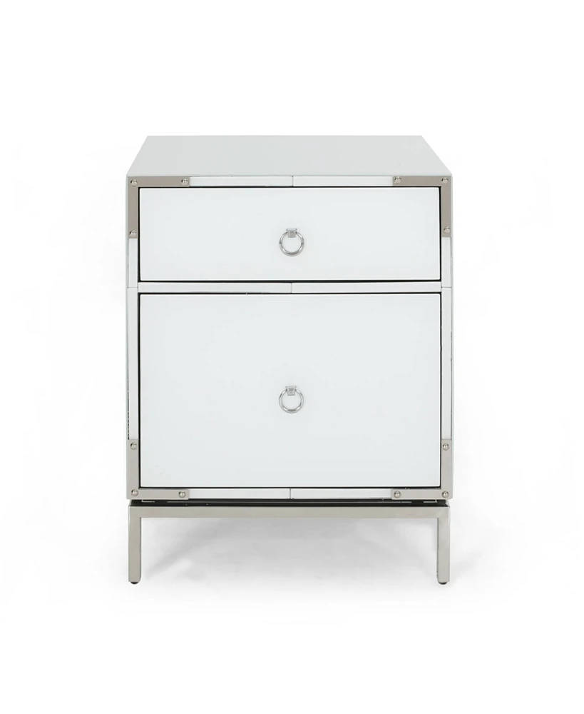 Simplie Fun Elegant White Glass Nightstand With 2 Drawers