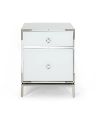 Simplie Fun Elegant White Glass Nightstand With 2 Drawers