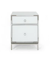 Simplie Fun Elegant White Glass Nightstand With 2 Drawers