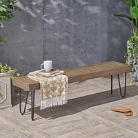 Jane Industrial Wood & Metal Bench (Modern, Weather-Resistant, Acacia Wood)