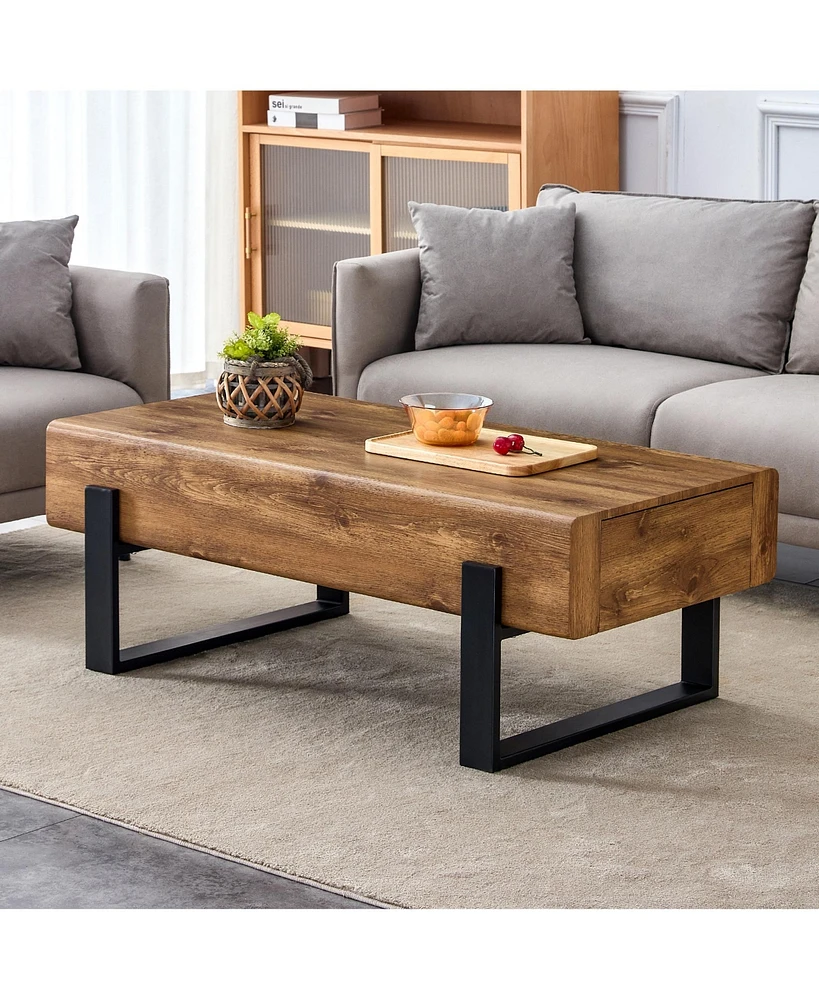 Streamdale Furniture Retro Coffee Table with Storage Drawers and Metal Legs