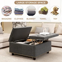 Oversized Storage Square Ottoman with Double Door Storage