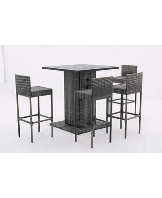 Simplie Fun 5-Piece Outdoor Bar Set with Metal Tabletop and Stools