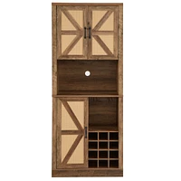 Rustic Oak Farmhouse Kitchen Cabinet with Faux Rattan Doors and Wine Storage