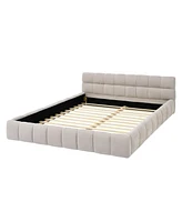Queen Size Upholstered Platform Bed with Chenille Fabric Headboard