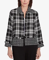 Alfred Dunner Women's Runway Ready Spliced Plaid Boucle Jacket